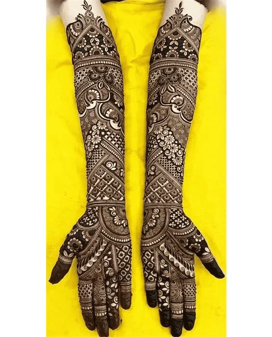 Panel And Curves Subtle Modern Full Hand Mehndi Design Look